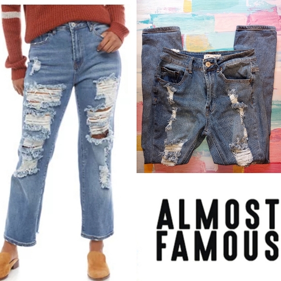 Almost Famous Dad Jeans Distressed Size 0 - Picture 1 of 6